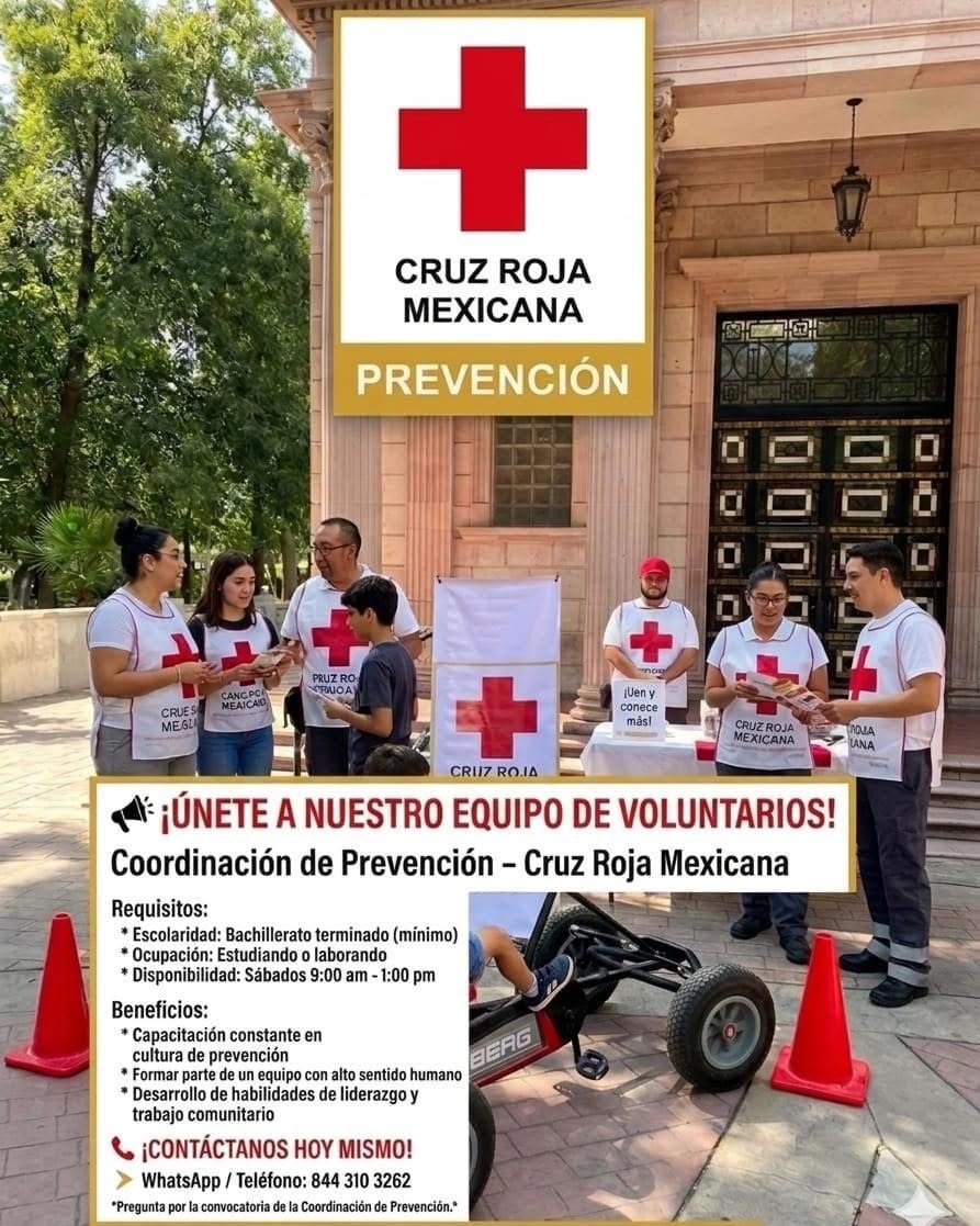 Convoca Cruz Roja Saltillo a nuevos voluntarios para fortalecer la cultura de la prevención